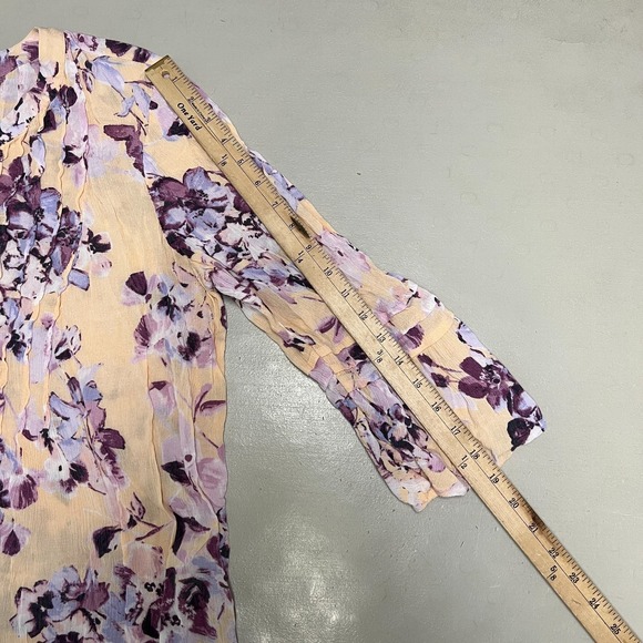 J Jill Pintucked Bell Sleeve Floral Blouse Womens 1X Purple Peach 3/4 Sleeve - Picture 9 of 10